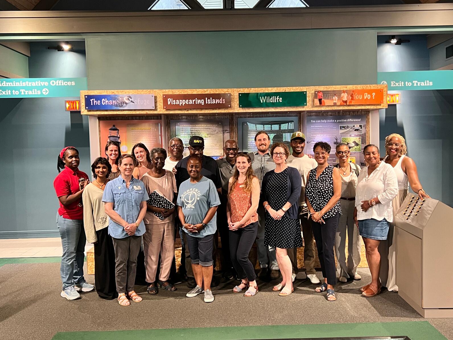 A group photo of the Steering Committee in the Sewee Visitor & Environmental Education Center at Cape Romain National Wildlife Refuge. A group photo of the Steering Committee in the Sewee Visitor & Environmental Education Center at Cape Romain National Wildlife Refuge.