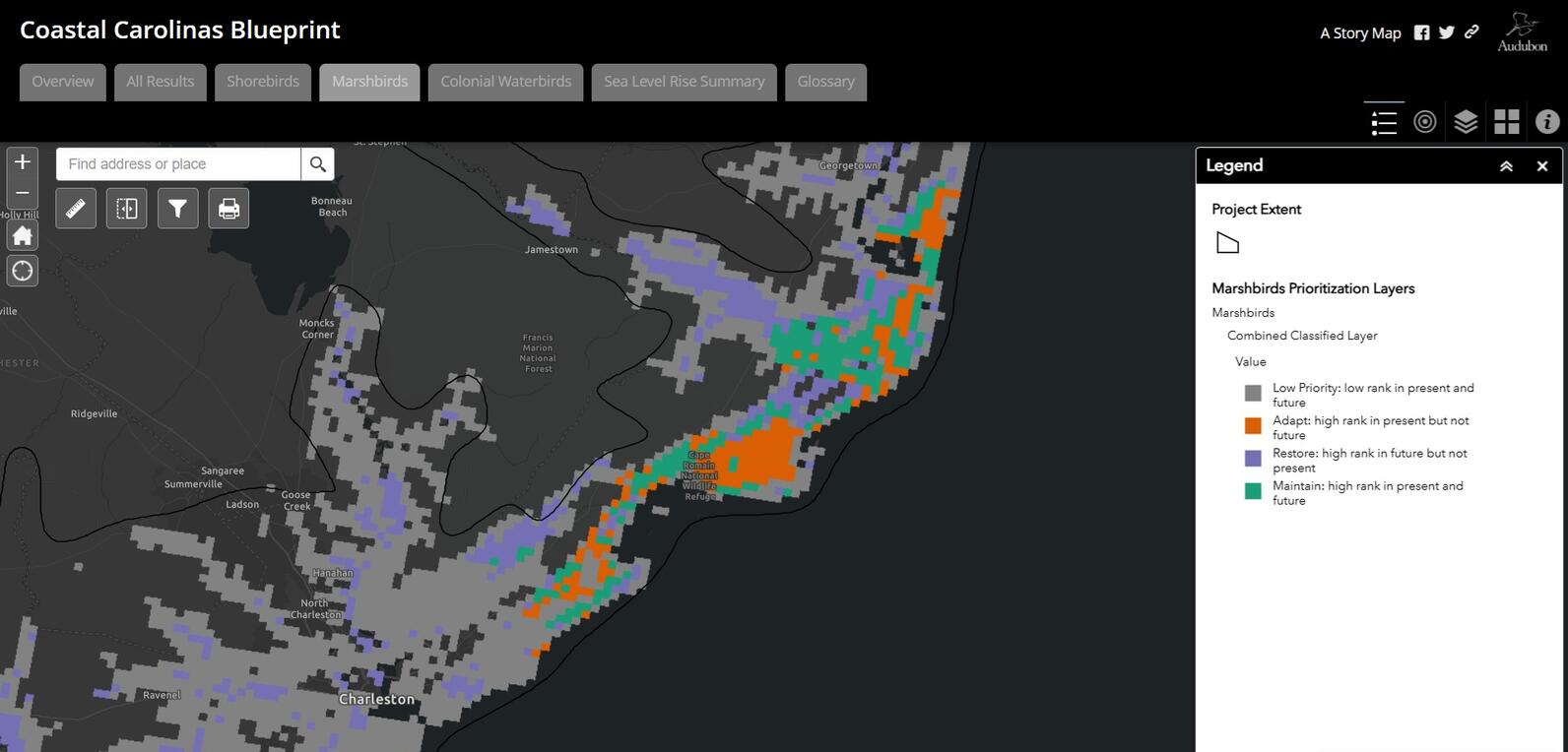 Marsh prioritization from the Coastal Carolinas Blueprint around Cape Romain. Marsh prioritization from the Coastal Carolinas Blueprint around Cape Romain.