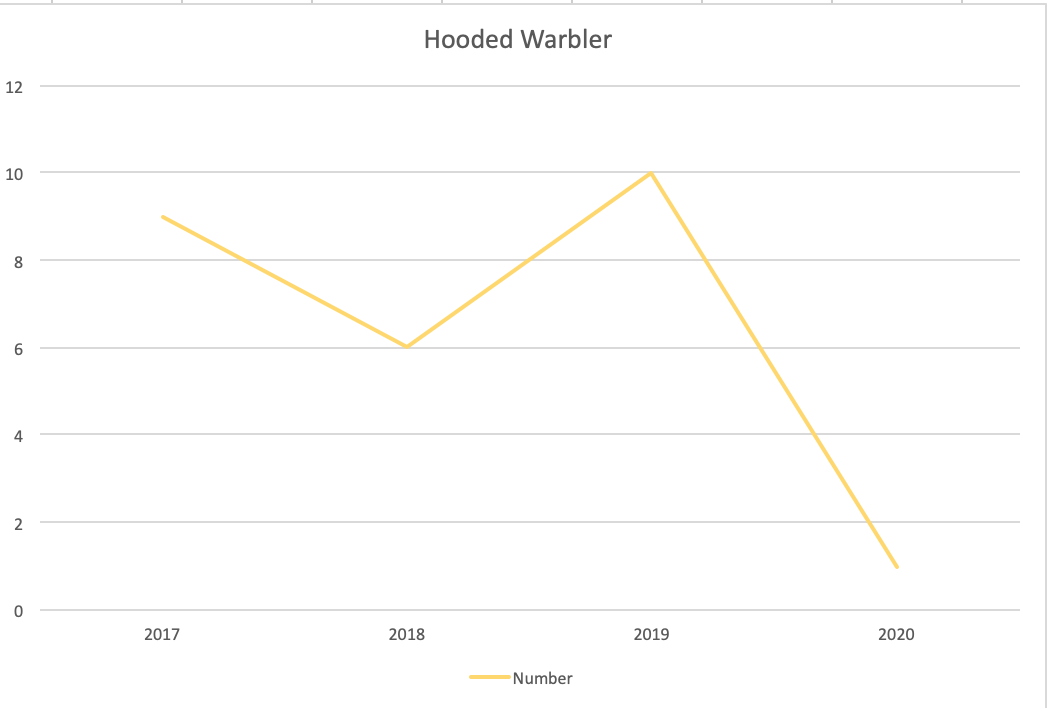 A graph showing the trends of Hooded Warblers over the four years. 